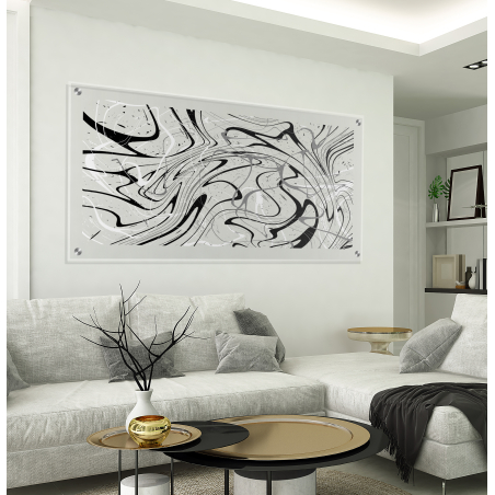 תמונת זכוכית ייחודית מופשט צבעוני עם רקע שקוף לסלון למשרד או לחדר עבודה דגם C1822