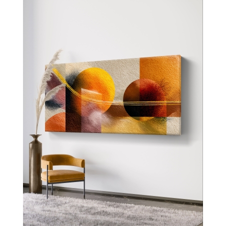 תמונת קנבס לרוחב בגווני זהב, כתום ושחור בעיצוב גאומטרי מודרני מבית תכשיט לבית