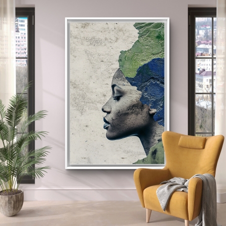 תמונת קנבס של אישה אפריקאית עם טקסטורה של יבשת אפריקה בעיצוב אומנותי מתוך קולקציית תכשיט לבית