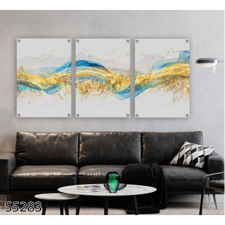 שלישיית תמונות לסלון מודפסות על זכוכית דגם S5283