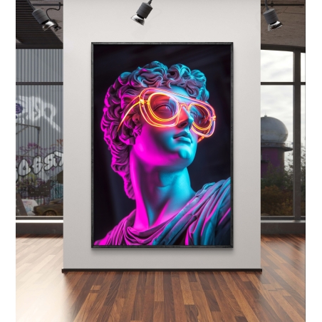 תמונה דיגיטלית של פסל דוד בעיצוב ניאון ורוד-כחול, חלק מקולקציית M-X ART, אומנות מודרנית למשרדים ולחללים ייחודיים