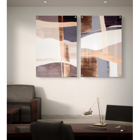 זוג תמונות זכוכית מופשטות בגווני בז', שמנת וחום כהה מתוך קולקציית תכשיט לבית