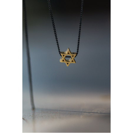 שרשרת תליון מגן דוד זהב קטן שרשרת מושחרת/עור