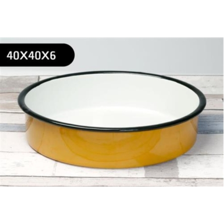 תבנית אמייל עגולה בצבע חרדל קוטר 40 ס