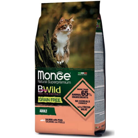 Monge BWild מונג' ביווילד מזון יבש לחתולים בוגרים סלמון ואפונה נטול דגנים 1.5 ק