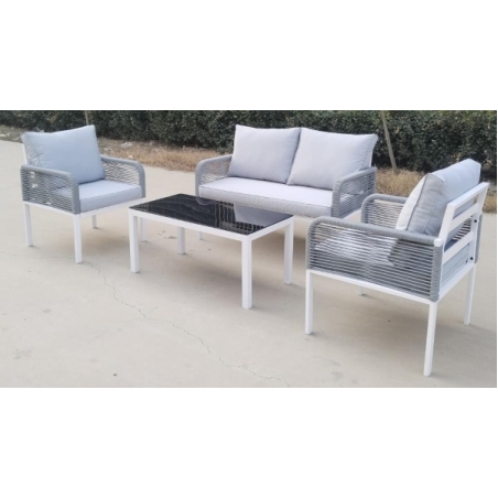 סט ישיבה מתכתי כולל חבלים אפור בהיר