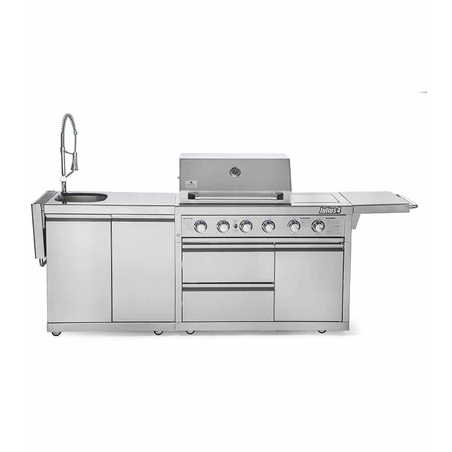 גריל גז וכיור Caesar Grill JULIUS 4 – מטבח חוץ מנירוסטה עם כיור, רוטיסרי וכירת צד