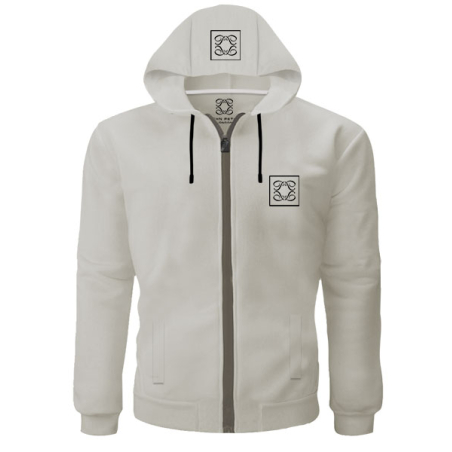 ג׳קט ספורט עם כובע נשלף ולוגו - לבן