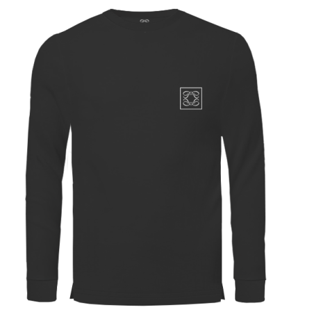 טישרט שרוול ארוך עם לוגו קטיפה- שחור-לבן