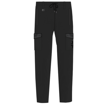 מכנסי ספורט שילוב עור בכיסים - שחור