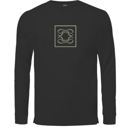 טישרט שרוול ארוך עם לוגו קטיפה גדול- שחור-לבן