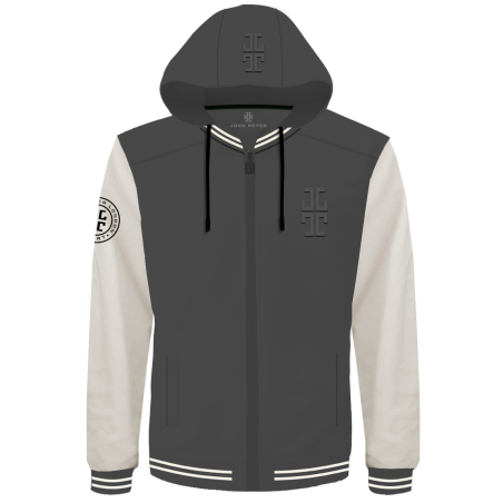 ג׳קט ספורט 'College׳ עם כובע נשלף - אפור