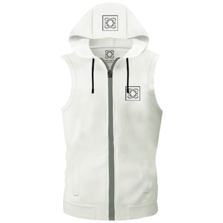 ווסט ספורט עם כובע נשלף ולוגו - לבן