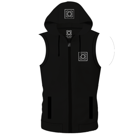 ווסט ספורט עם כובע נשלף ולוגו - שחור