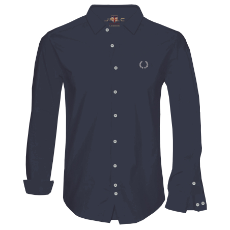 חולצת כפתורים כותנה אוקספורד - נייבי-לבן