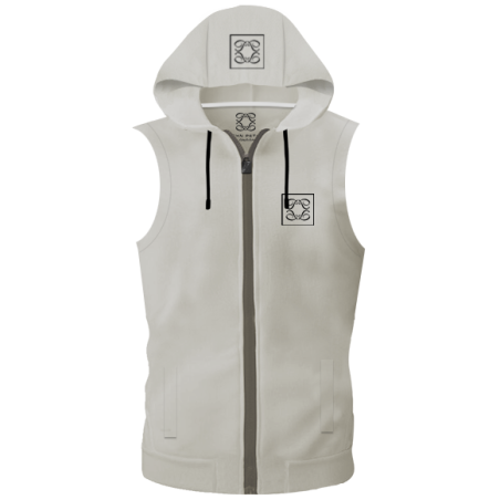 ווסט ספורט עם כובע נשלף ולוגו - לבן