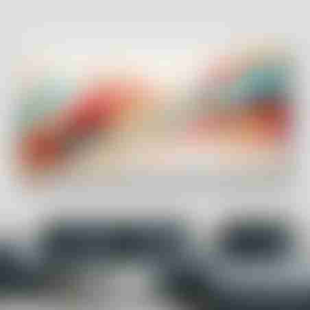 תמונת קנבס סגנון אבסטרקט מריחות צבע גוונים תכלת/אדום/כתום דגם - A59002