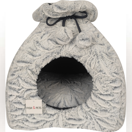 מיטת איגלו לחתול קטיפתי בצבע קרם Fish and Pets