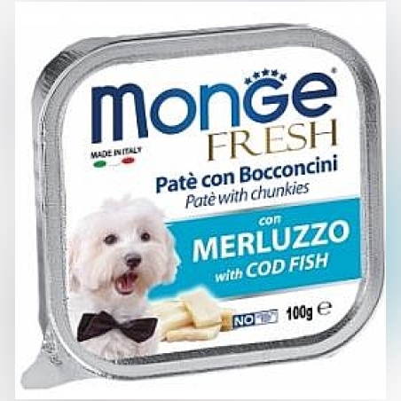 מעדן לכלבים מונג' פרש פטה נתחי דג בקלה 100 גר'