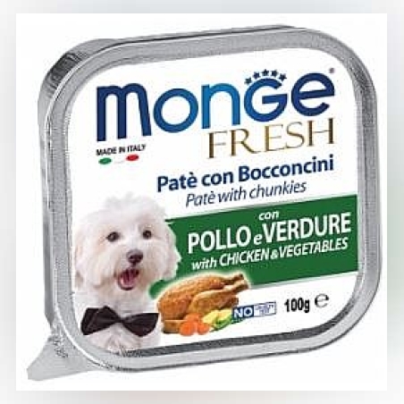 מעדן לכלבים מונג' פרש פטה עם נתחי עוף וירקות 100 גר'
