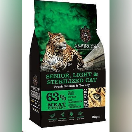 אמברוסיה סניור לייט סטרלייזד סלמון והודו אוכל לחתולים 2 ק