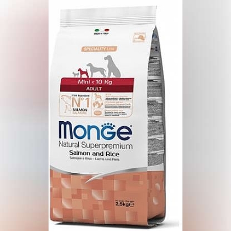 מזון לכלבים מונג' גזע קטן מיני אדולט סלמון ואורז 7.5 ק