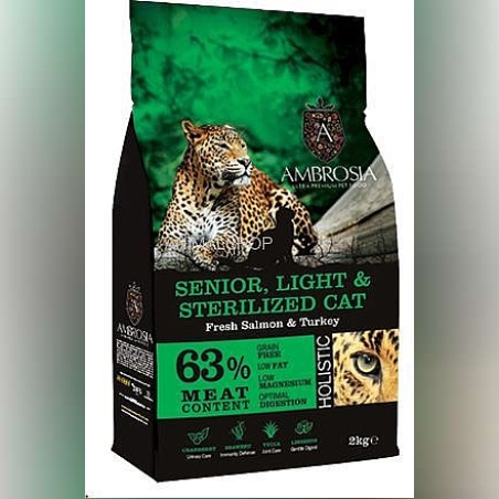 אמברוסיה סניור לייט סטרלייזד סלמון והודו אוכל לחתולים 6 ק