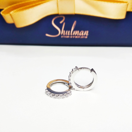 עגילי חישוק קליק משובצים גודל 1 זהב לבן