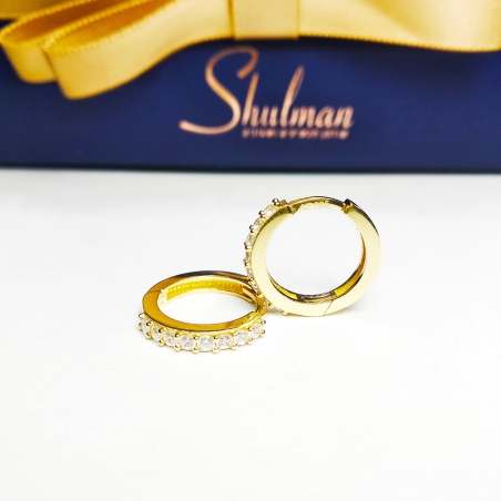 עגילי חישוק קליק משובצים גודל 2 זהב צהוב