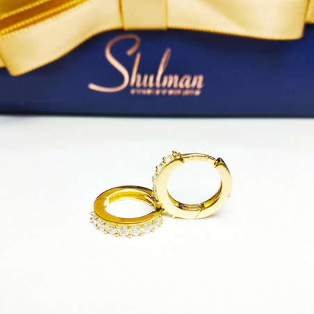 עגילי חישוק קליק משובצים גודל 1 זהב צהוב