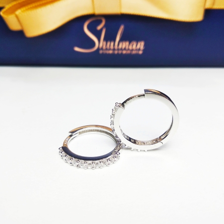 עגילי חישוק קליק משובצות גודל 2 זהב לבן