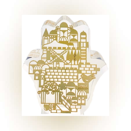 חמסה קריסטל מוזהבת דגם ירושלים