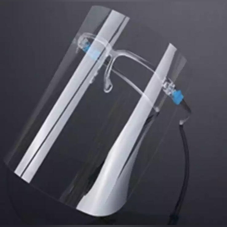 מסכה שקופה לפנים משולבת משקפיים - רב פעמית בצבע: תכלת/ירוק/ורוד/שקוף