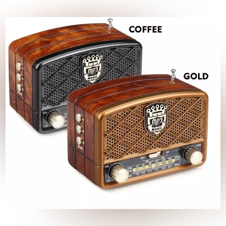 רדיו בעיצוב וינטג' משולב רמקול Bluetooth -שחור