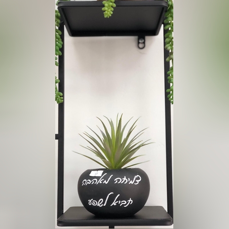 עציץ שחור עם כיתוב 