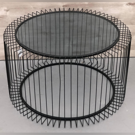 שולחן זכוכית עגול קווים