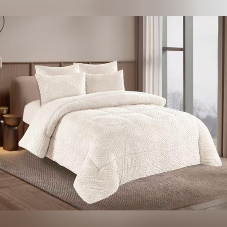 -                                                                                                                                                  דגם סט מצעים חורפי עם שמיכת חורף 8 קילו- לבן קרם