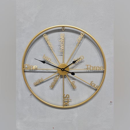שעון - עגול זהב מספרים באנגלית - קוטר 60