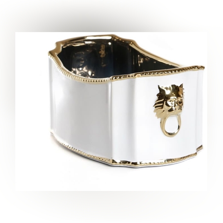 מגש קרמיקה לבן אריה כסוף