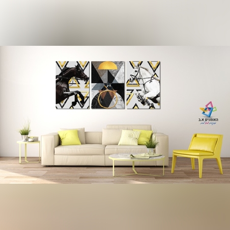 שלישית סוסים שחור לבן זהב