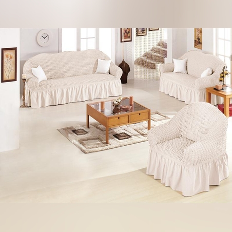 כיסוי סלון-בד אלסטי נמתח 1+2+3 לבן