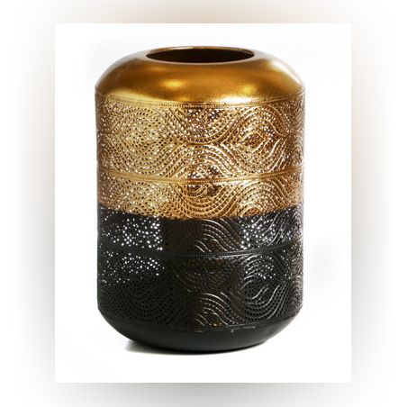 -h34.5D25.5 זוג עששיות עגולה מתכת שחור/זהב - מתכת