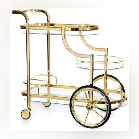 עגלת משקאות בצבע זהב שלוש קומות