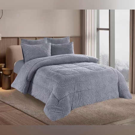 -                                                                                                                                                  דגם סט מצעים חורפי עם שמיכת חורף 8 קילו- אפור בהיר