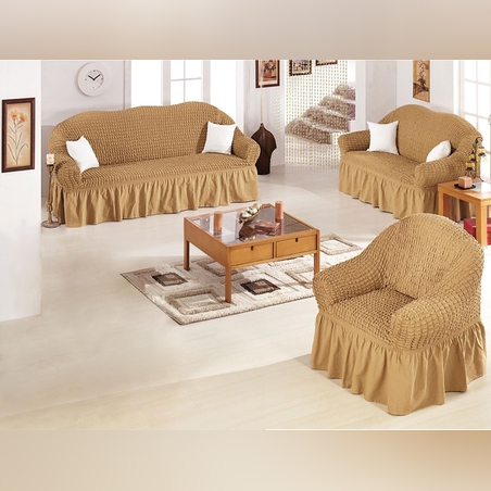 כיסוי סלון-בד אלסטי נמתח 1+2+3 חום