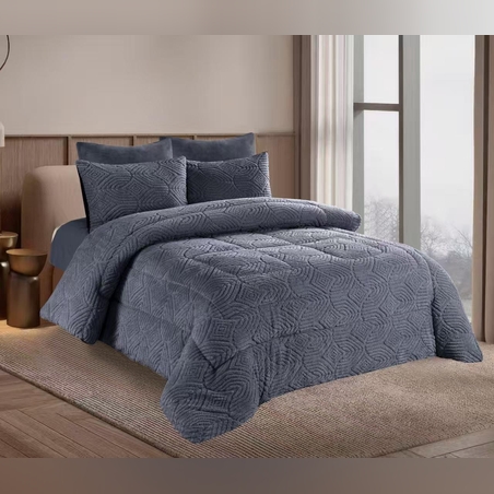 -                                                                                                                                                  דגם סט מצעים חורפי עם שמיכת חורף 8 קילו- אפור כהה