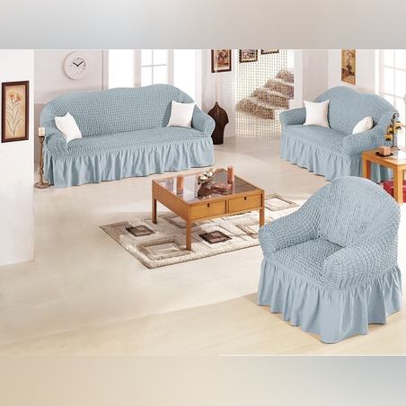 כיסוי סלון-בד אלסטי נמתח 1+2+3 תכלת