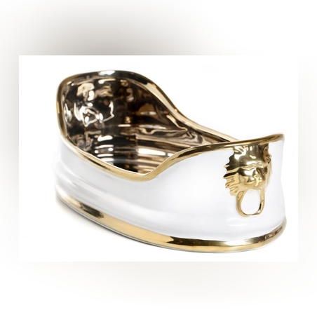 מגש קרמיקה נמוח לבן אריה זהב 