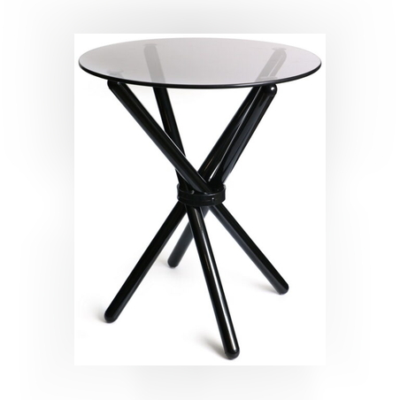 -H60/D50 שולחן זכוכית עגול (2.חל) רגל שחור ישרה -