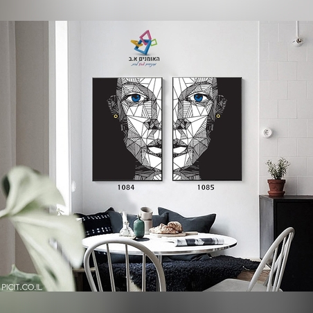 זוג תמונות ממוסגרות בהדפס -פנים עם עגילים